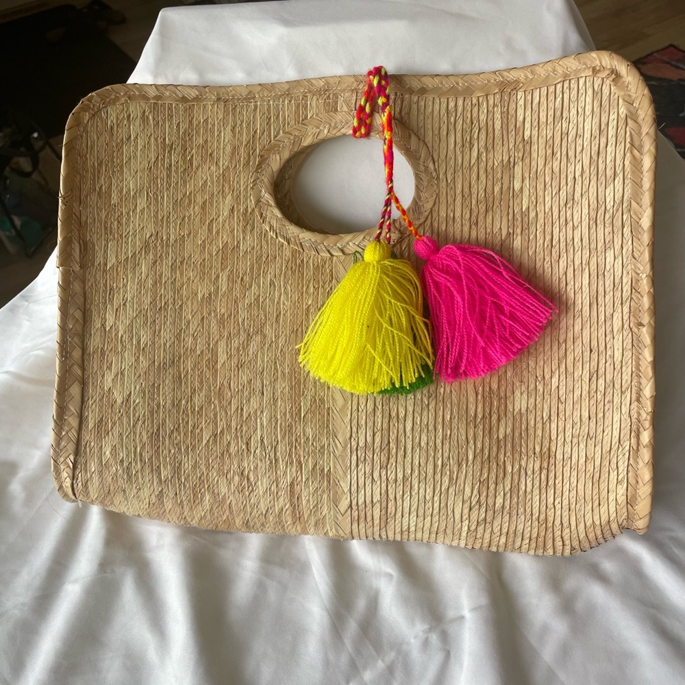 Natural Straw Tote with Tassels